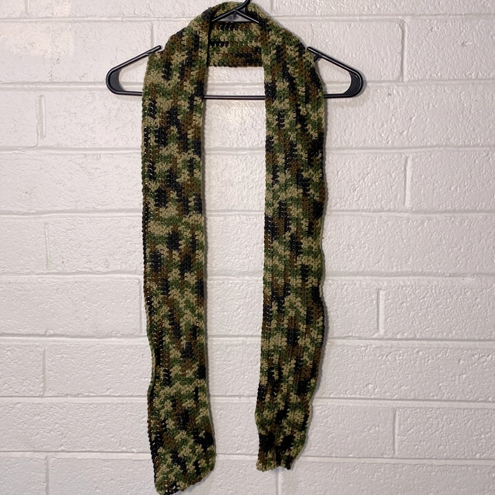 NEW Handmade 72” Camo Crochet Knit Scarf Yarn 4.5 inch wide 6 feet long Punk